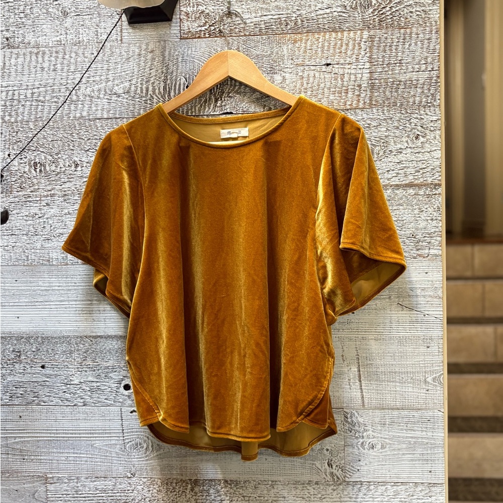 🏷 Madewell | Cropped Velour Top - L, Golden Yellow